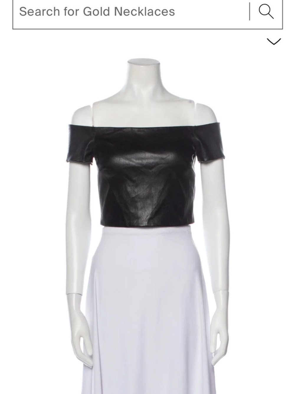 Alice + Olivia Black Off-Shoulder Lamb Leather Crop Top